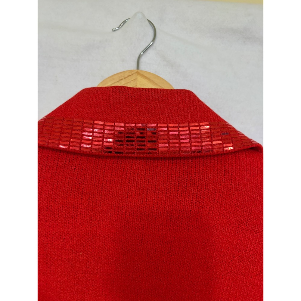 Vintage St John Evening Red Sequin Knit Skirt Suit Set Size 12 Made in USA - Picture 9 of 16